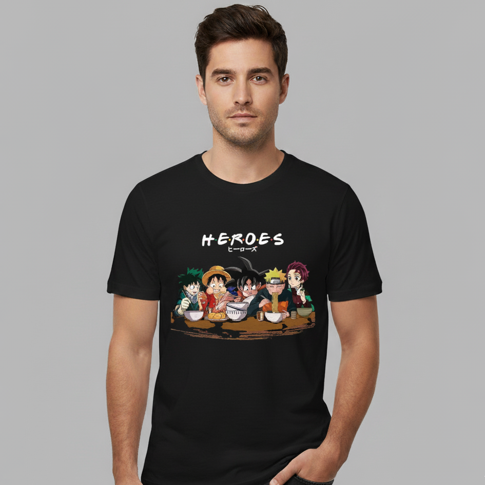 Anime Heroes Black T-Shirt