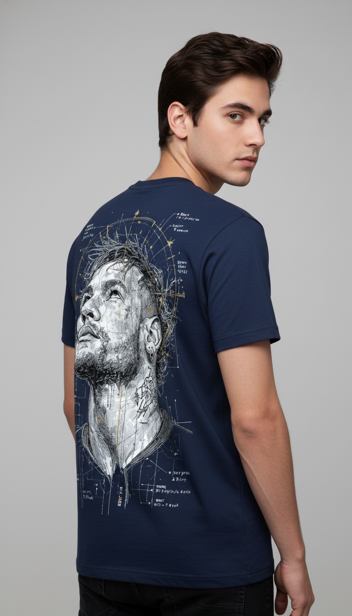 MyDodo Visionary Sketch Graphic oversized T-Shirt – Navy Blue
